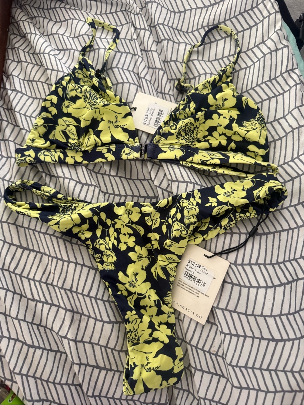 acacia swimwear Black & Neon Yellow Floral Bandeau Bikini Set